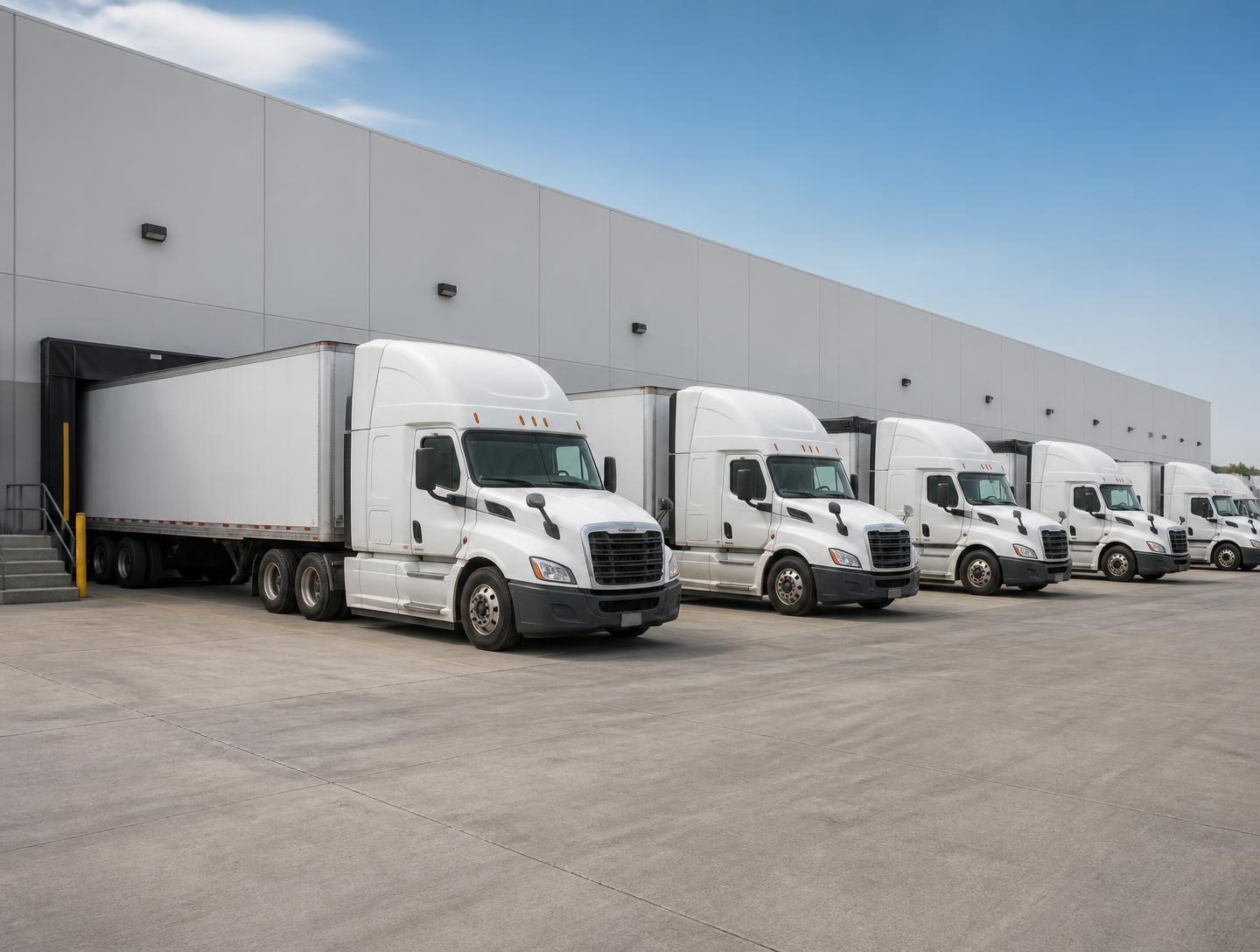 Delivery trucks at a distribution center dock